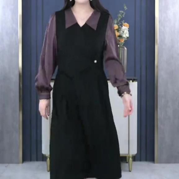 2025 Influencer Style Long Sleeve Turn-Down Collar Dress for Plus Size Women