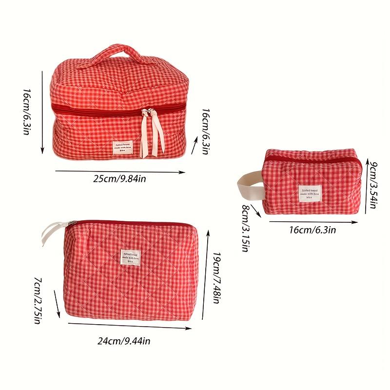 Karierte Make-up-Tasche Große Kapazität Tragbare Kosmetiktasche für Frauen Mädchen Hautpflege Toilettentasche Multifunktionale Niedliche Geldbörse Beutel