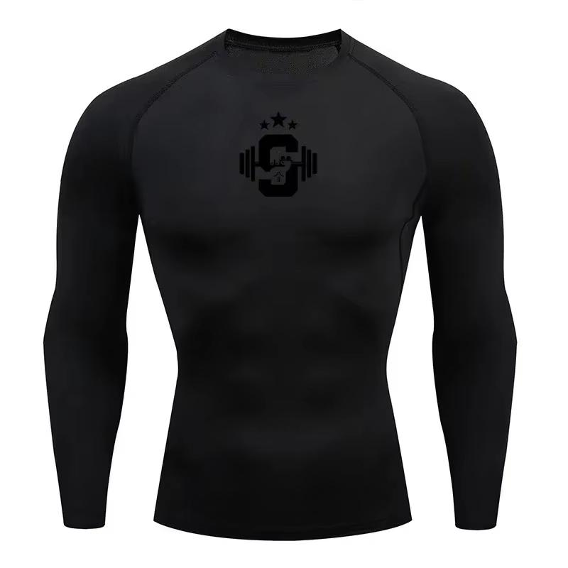 Men Elastic Compression Bottoming T-shirt Gym Boxing Bodybuilding Training Quick-drying Long-sleeved Spring and Autumn Top S