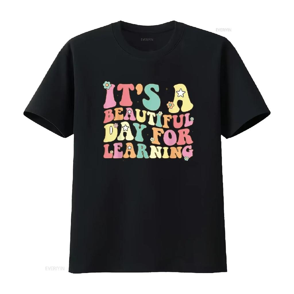It S Beautiful Day For Learning Retro Teacher Stud Fashionable Women T Shirt Design vintage Washed homme streetwear Stretched