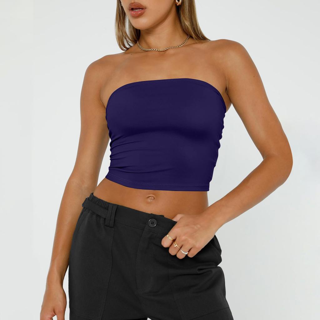 Dámské tubusové topy Crop topy bez ramínek Basic bez rukávů Bandeau bez rukávů Roztomilé letní outfity Sexy pevné topy
