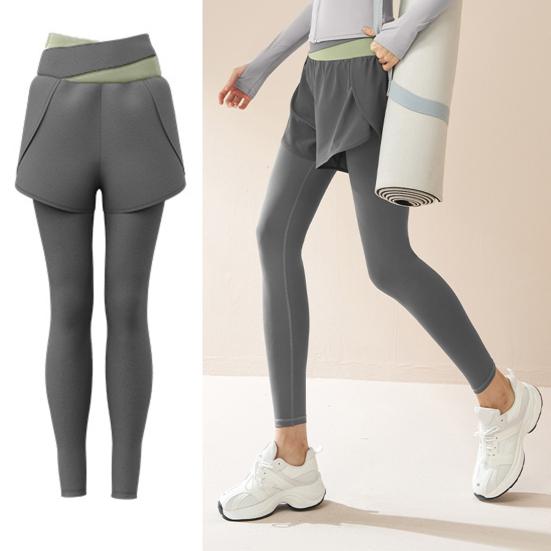 Women's High Waist Yoga Pants Fake Two Piece Quick Dry