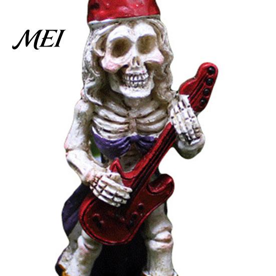 Skeleton Dwarf Band Figurines Halloween Gnome Musician Resin Figurine, Hand-Painted Gothic Statue with Guitar Collectible Musical Statues Saxophone,