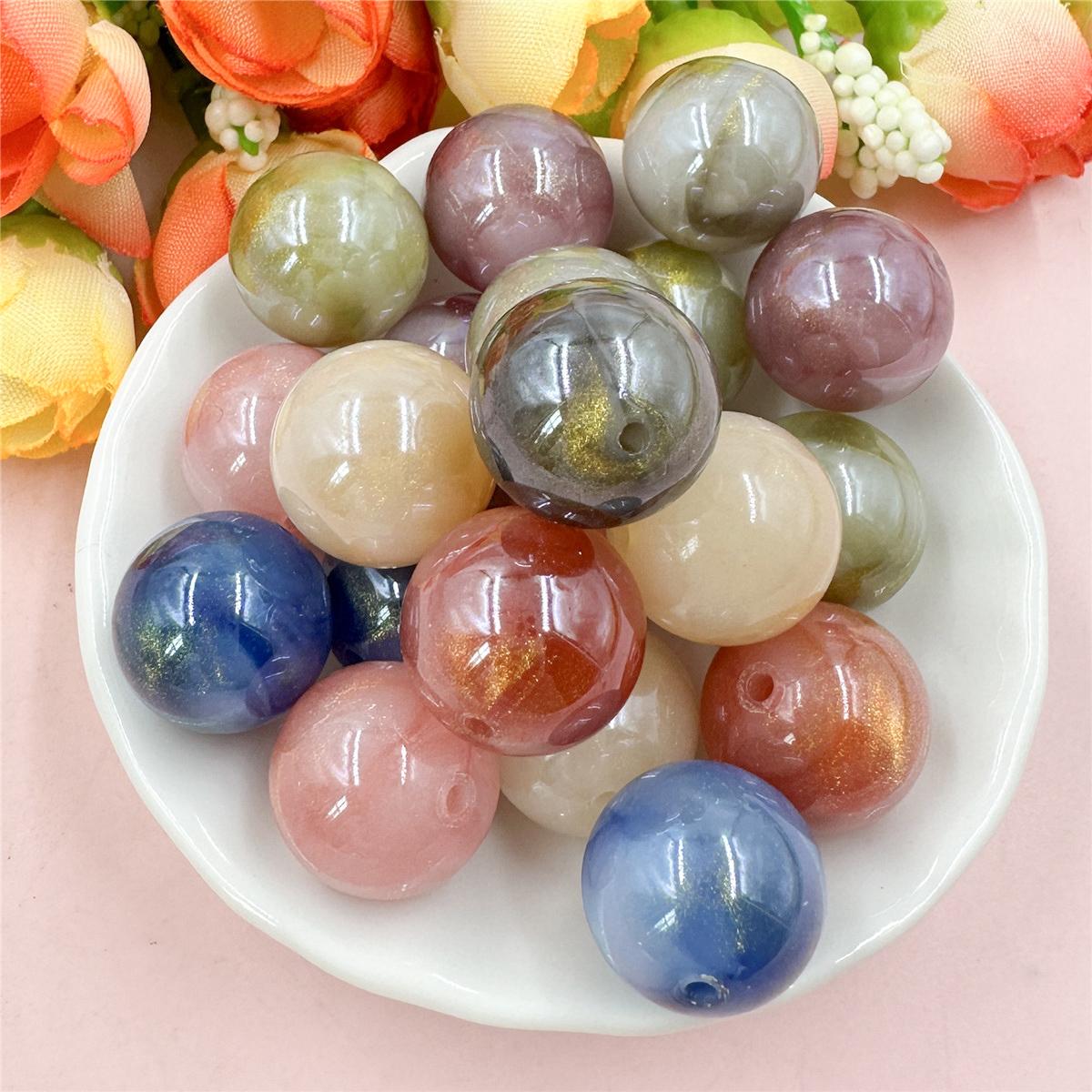 

20 шт круглые свободные бусины DIY ювелирные аксессуары глазурованные для изготовления браслетов и сережек золотой порошок акрил 16 мм ювелирные изделия материалы из бисера разноцветный