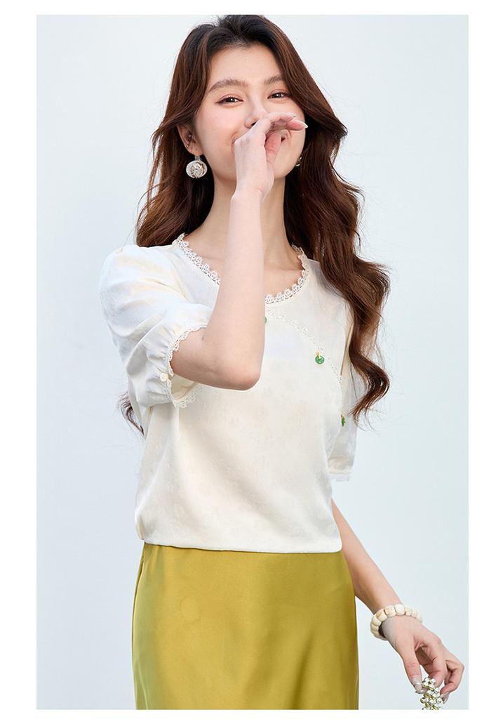 26 Year New Summer Lace Patchwork Fashionable Chinese Style Short Sleeved Shirt T-shirt Women's Shirt Top Women's Clothing