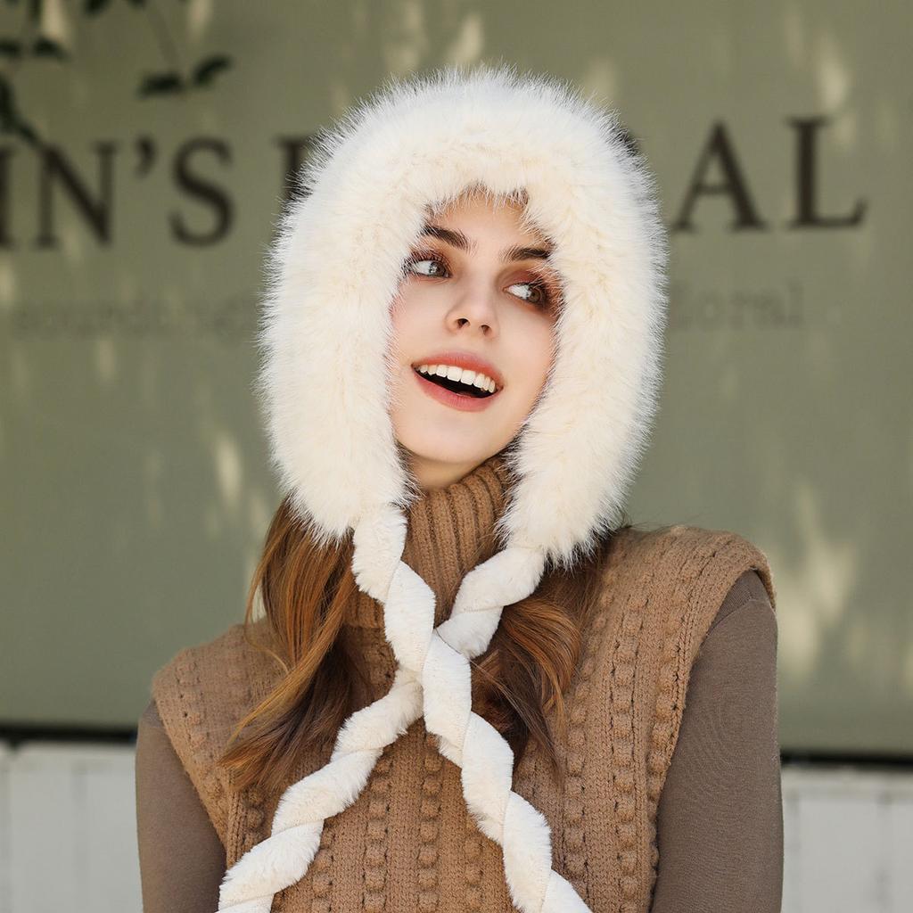 Autumn and winter plush knitted hair thickened sweet versatile outdoor cycling cold braid hat