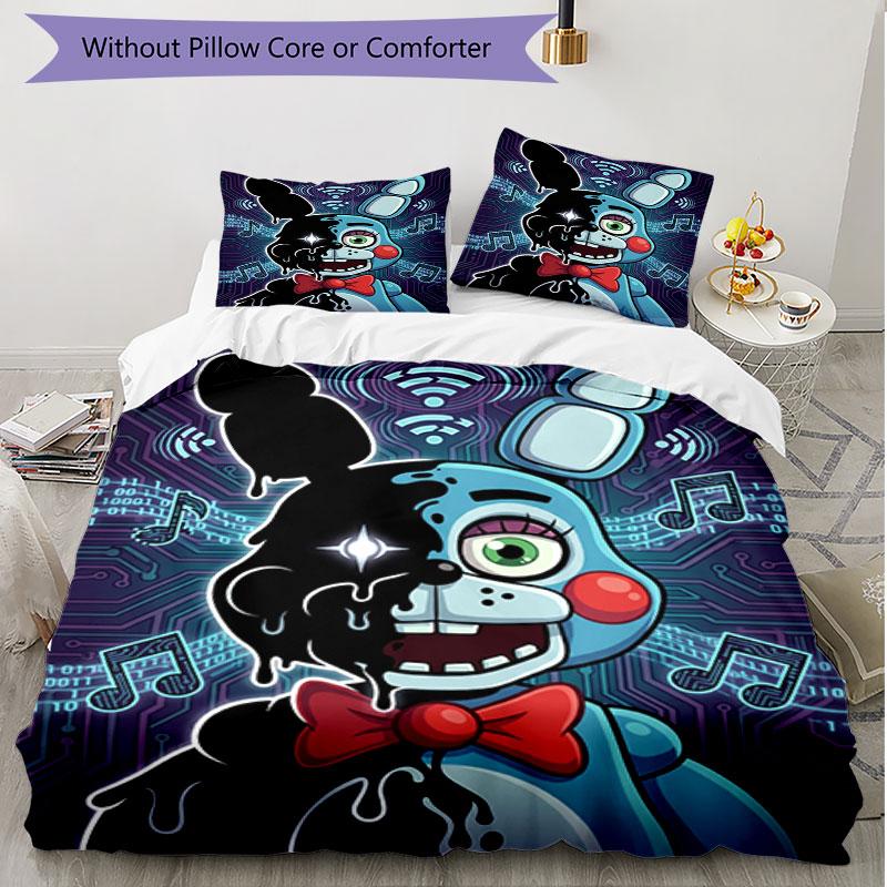 3-teiliges Bettbezug-Set (1 * Bettbezug + 2 * Kissenbezug, ohne Kern), Five Nights at Freddy's Druck Weiches Ganzjahres-Bettwäscheset, Heim-Schlafzimmer-Dekor Geschenk