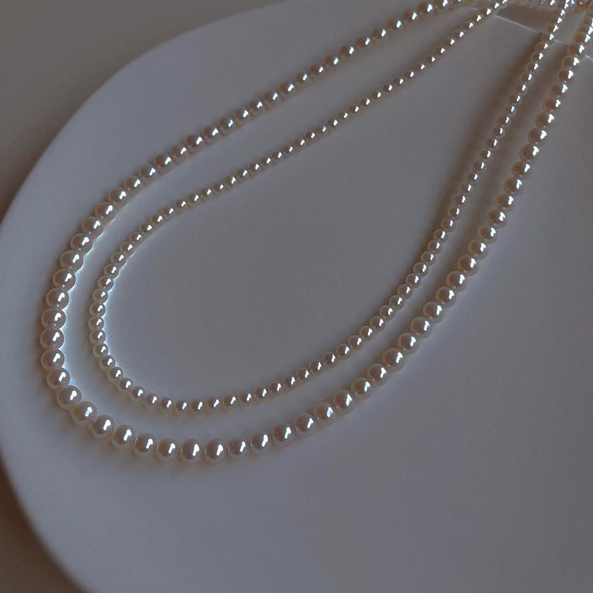 Náhrdelník z mincovního stříbra S925 s perlou Shijia a dětskými korálky - Vynikající kulatý lesk, Retro jemný choker pro ženy