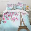 Eiffelturm Bettbezug Set King Size Vintage Schönes Weltberühmtes Gebäude Sakura Twin Polyester Bettwäsche Set Für Kinder Mädchen