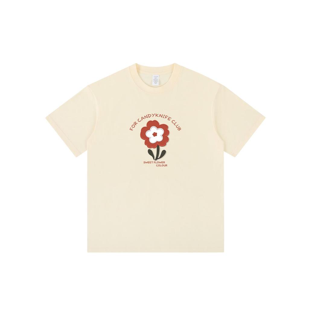 Women's Summer Floral Cotton T-Shirt: Loose Fit, Round Neck, Short Sleeve, Trendy American Design