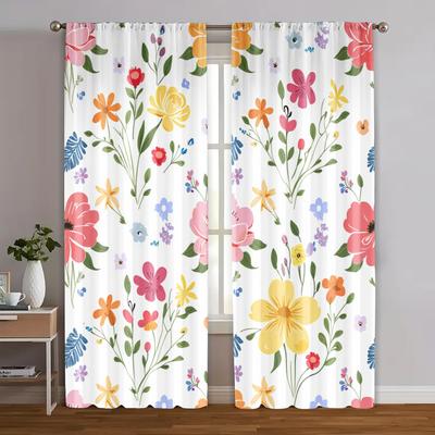 2pcs, Minimalist Curtains Vibrant Colorful Flowers Versatile Polyester (without Rod) Decorations For Home Perfect for Bedroom &