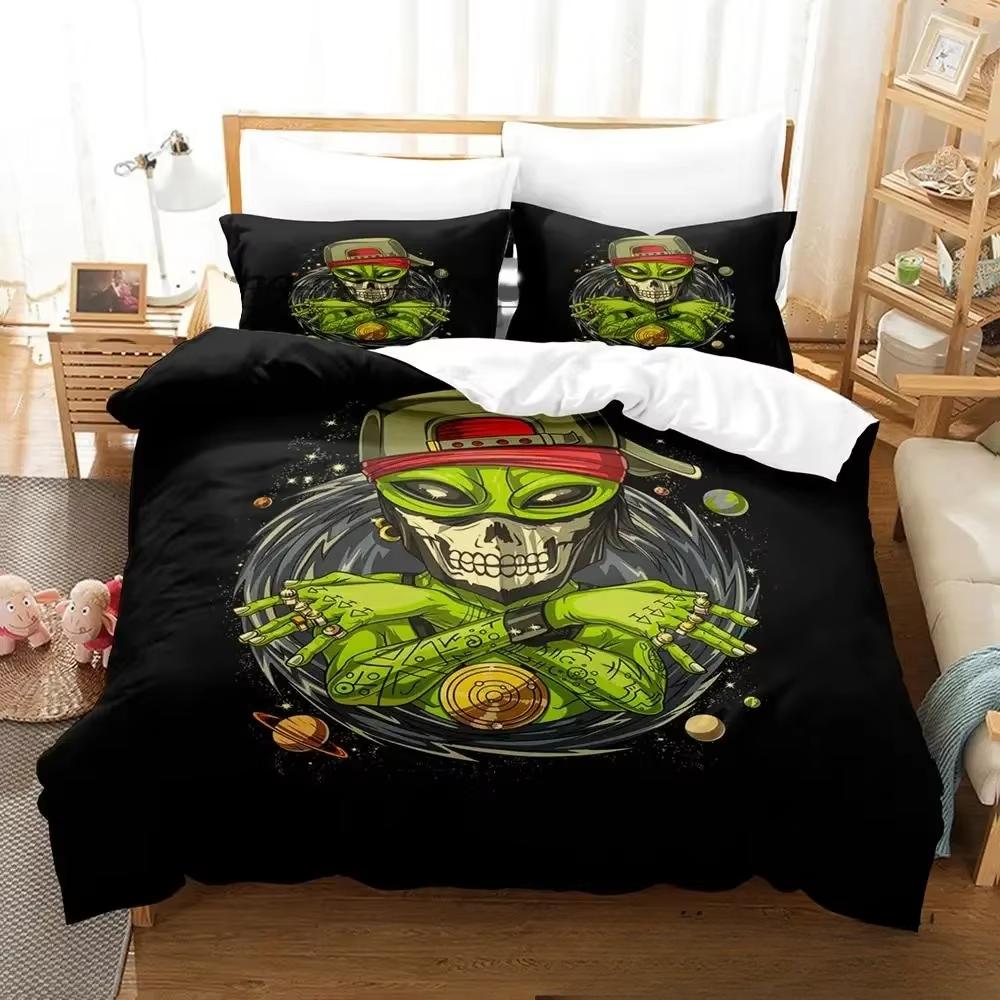 3D Print Alien Gangster Comfortable Duvet Quilt Cover Pillowcase Bedding Set Children Bedroom Decoration Home Textile