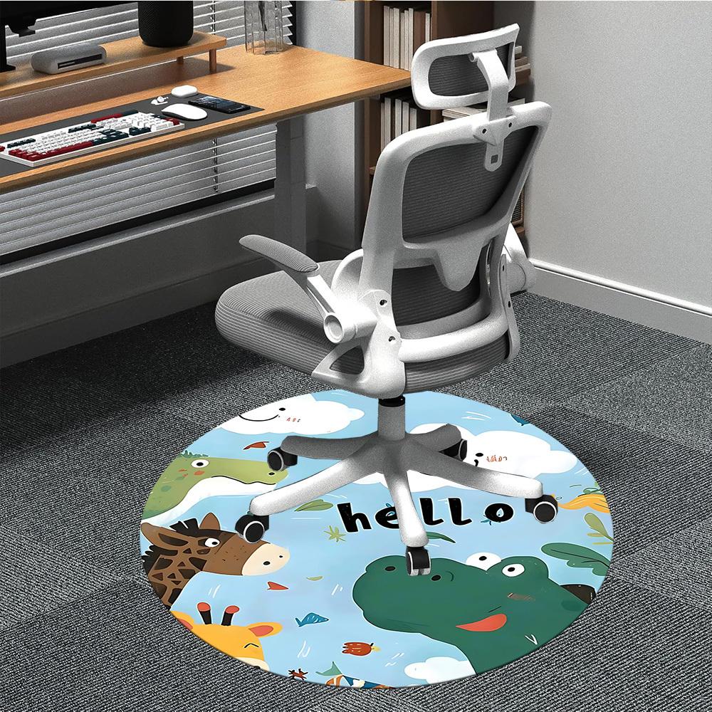 1PC Zoo Animals Pattern Office Round Area Rug, Mat Suitable For Office, Under Office Chairs Bedroom Living Room Home Decor, Room Deco