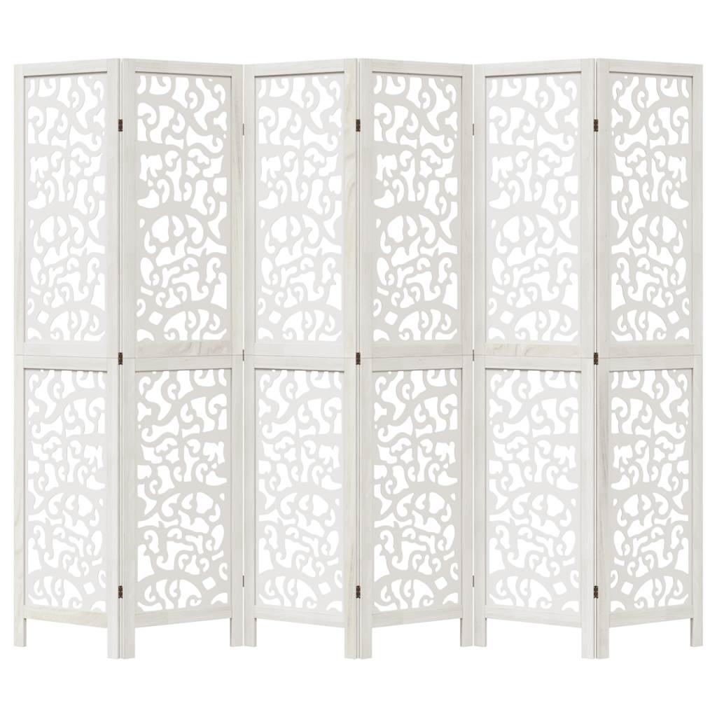 6 Piece Room Divider White Solid Paulownia Wood