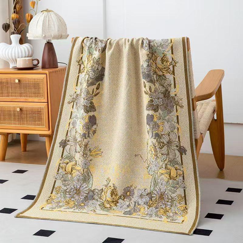 Ethnic Style Oversized Pure Cotton Jacquard Bath Towel with Tassels - Thickened Multi-layer Gauze.
