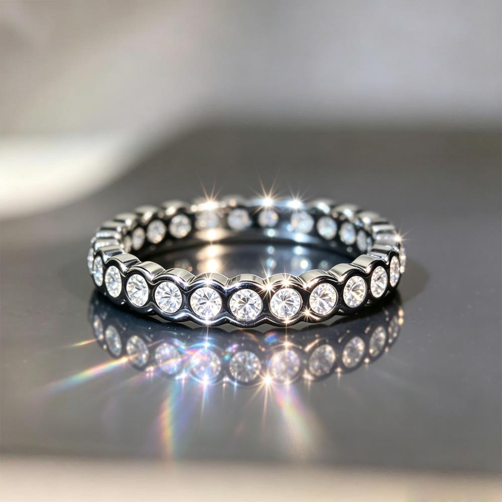 Wave Ring Edge Eternal Row Diamond Ring, the Whole Circle Is Full of Diamond Zircon Ring, Common Ring for Couples