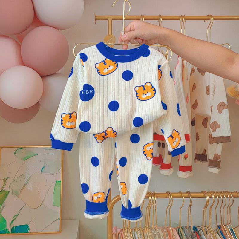 Autumn Jacquard Cotton Set for Boys and Girls, Long Sleeved Underwear, Autumn Clothes, Autumn Pants, Children's Pajamas, Home Clothes