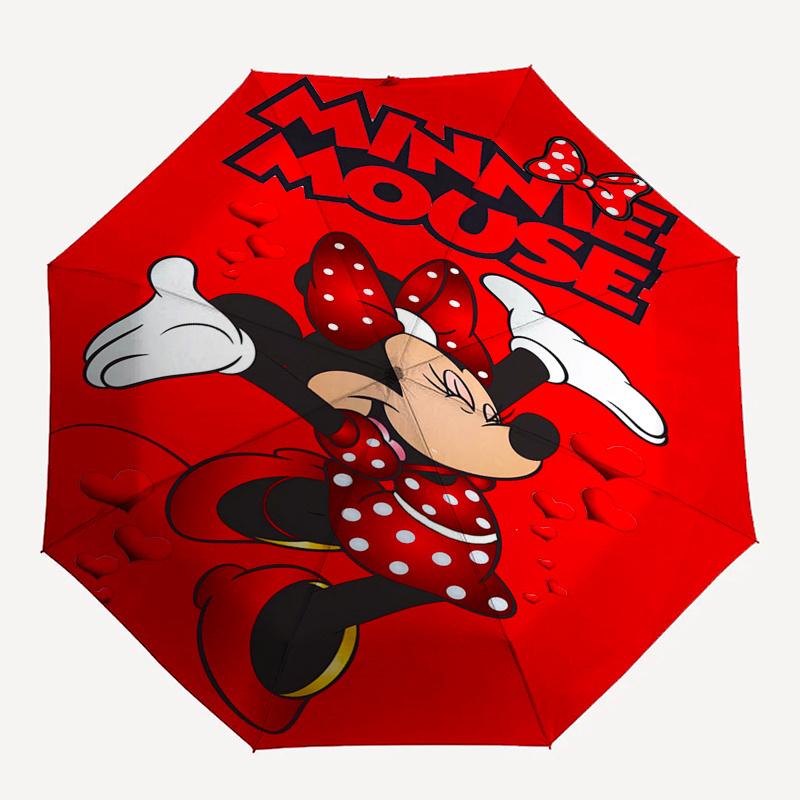 1pc Minnie Mouse,Hearts Automatic Folding Umbrella: Compact 8 Bone Design Cartoon Outdoor Travel Companion, Business Umbrella, Christmas Val
