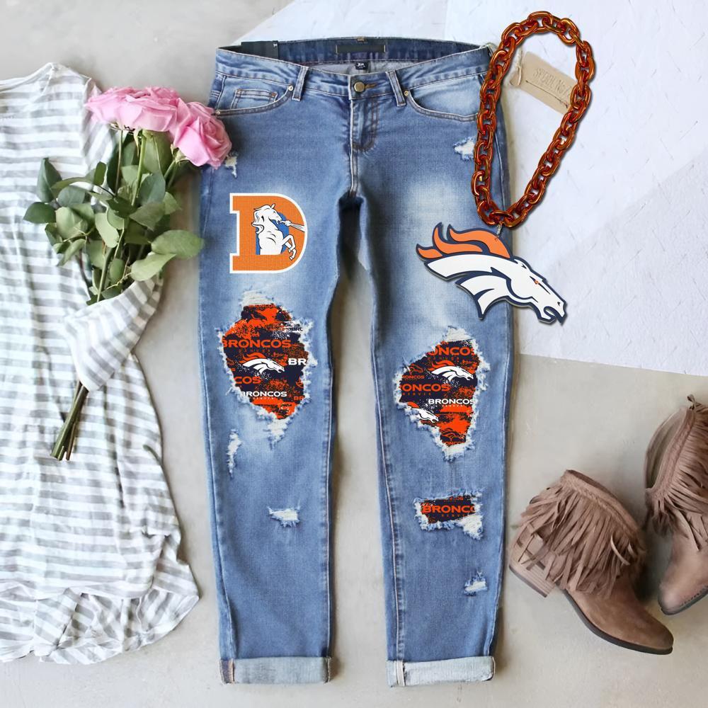 Stylish New Winter Printed Ripped Mid-Waist Women's Denim Jeans