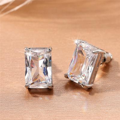 Fashion Contracted Square CZ Stud Earrings Women Silver Color Ear Piercing Series Accessories Simple Versatile Jewelry