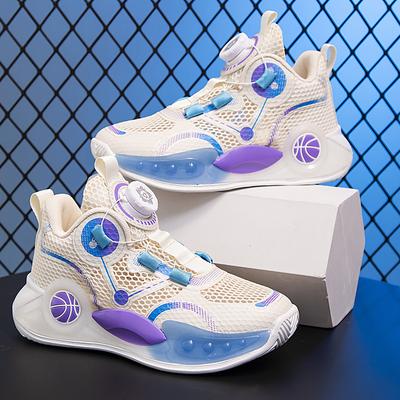 Letnie 2025 oddychające dziecięce buty do koszykówki z siateczki, obrotowe, lekkie sneakersy dla chłopców, buty do biegania dla dziewcząt