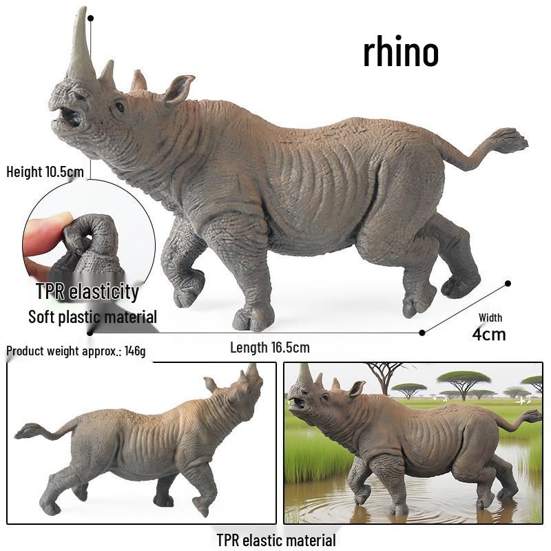 Wild Safari Animal Figurines: Giraffe, Elephant, Rhinoceros, Brown Bear, Tiger, Lion, Leopard, Hippopotamus - Solid Cognitive Toys