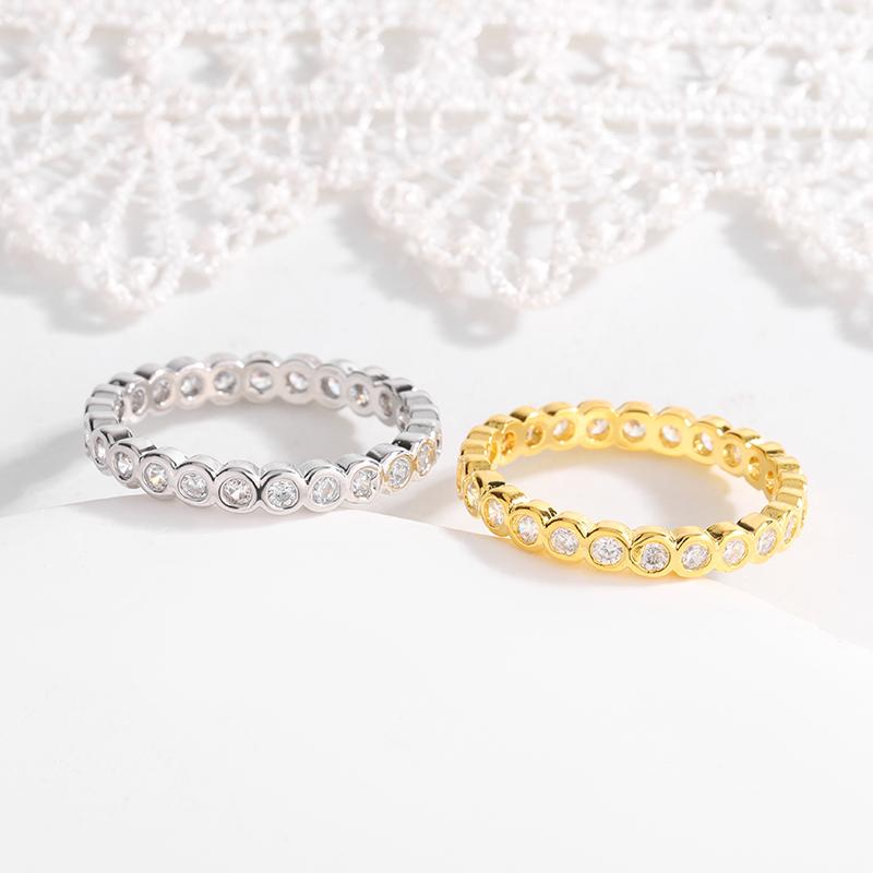 Exquisite Cubic Zirconia Rings for Women Full Paved Round CZ Silver/Gold Color Fashion Promise Rings Versatile Girls Jewelry