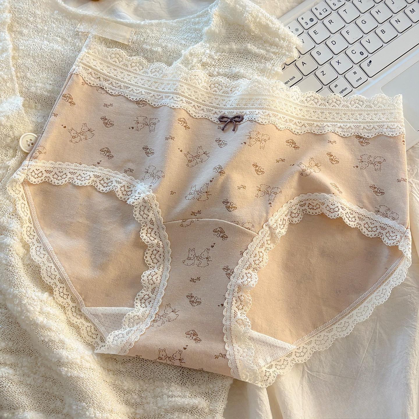 

Ladies Summer New Romantic Lace Lace Full Print Floral 10A Bacteriostatic Extended File Middle Waist Triangle Briefs XL