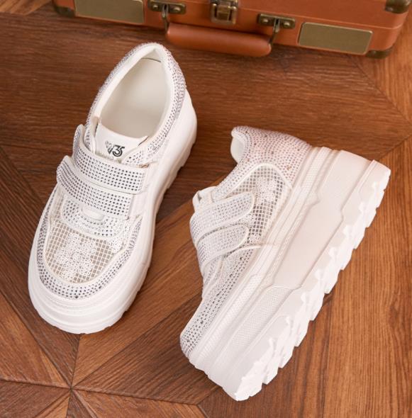 Fashion 10CM Women's Thick Heel Slip-On Shoes Spring Summer Style Breathable Mesh Upper Crystal Decorated Platform Sandals Comfortable