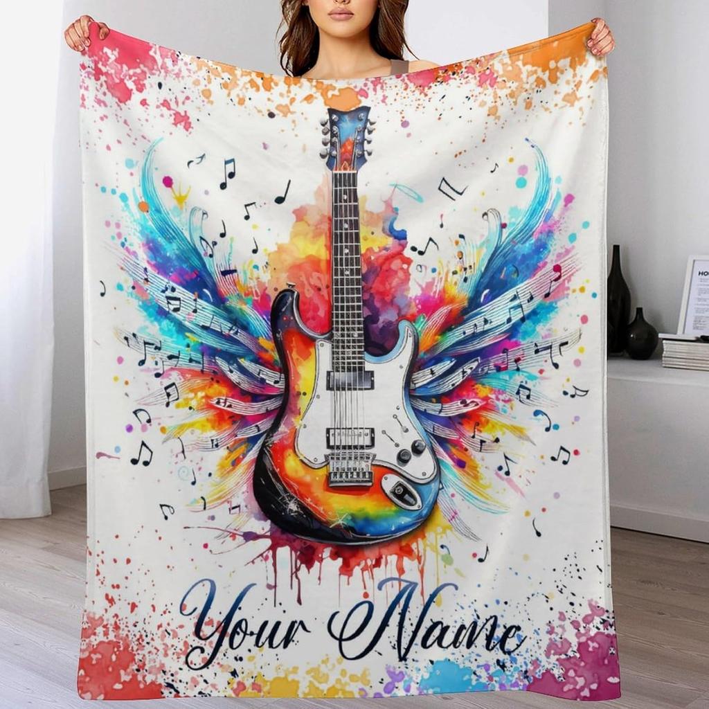 Personalisierte Musikliebhaber Kuscheldecke Individuelles Namensdesign Weiche Flanelldecke für Sofa Bett Perfektes Geschenk für Sie