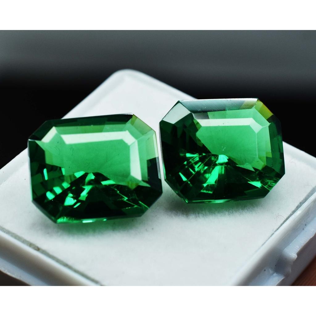 19 Ct Natural GARNET Emerald Shape GREEN Loose Gemstone CERTIFIED Pair