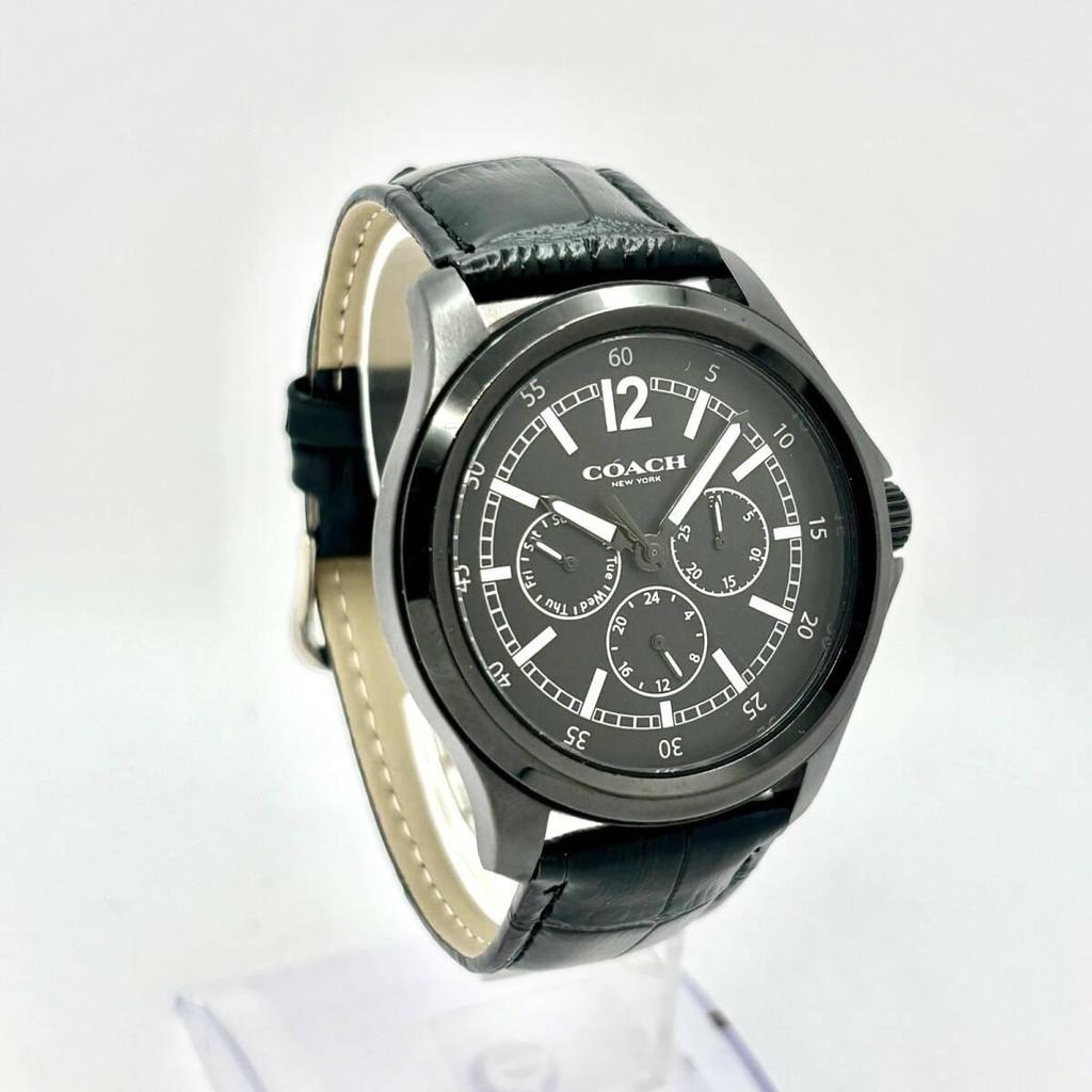 Used [New Battery] COACH Men's Watch Black Day Date CA.94.2.95.1195 New Belt