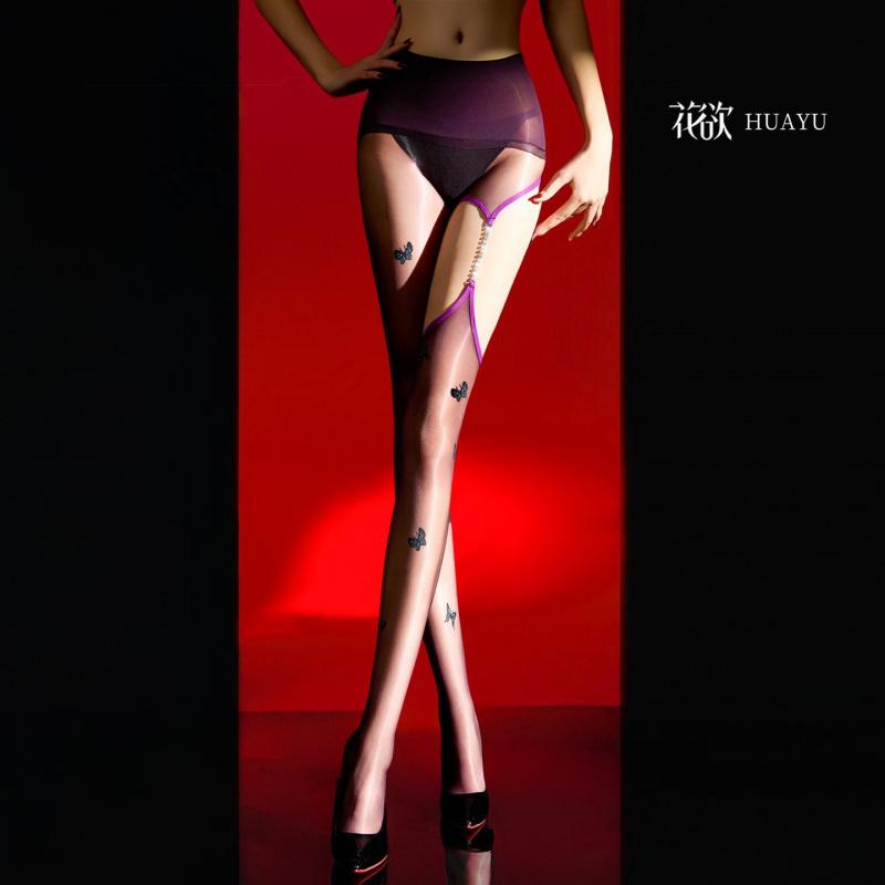 Aurora Dreamweaver Butterfly Diamond Chain Strap Seamless Crotch Glossy Aurora Ultra-Thin Stockings Sexy Black Silk