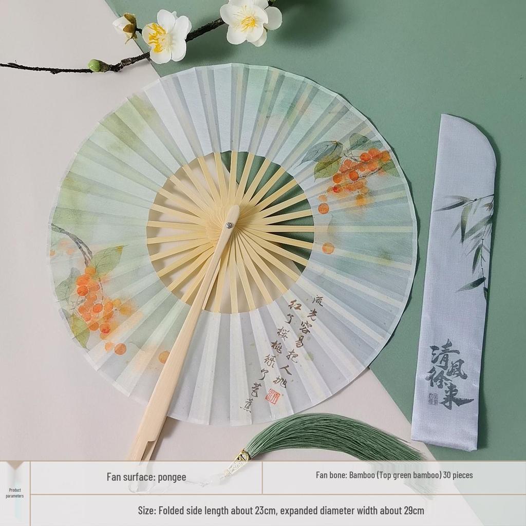 Portable Handheld Folding Round Fan: Ancient Style Dance Fan for Hanfu & Cheongsam Catwalk - Perfect for a Cool Summer