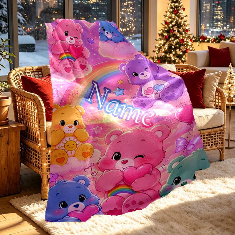 Custom Name Personalized Care Bears Print Blanket, Home Decor, Bedroom, Sofa, Camping, Couch, Gifts for Birthday Christmas