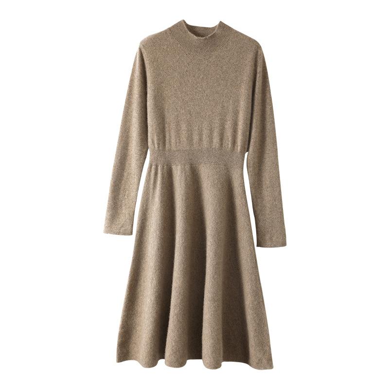 Slim Inner Long Sleeved Knitted Dress Women's Thin Solid Color Dress Soft and Sticky Autumn and Winter Pullover