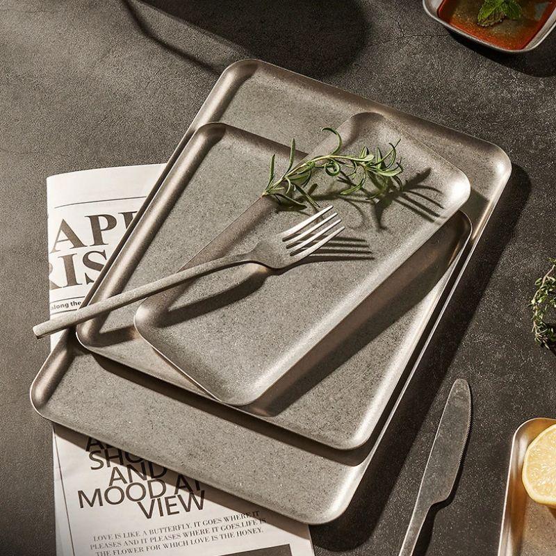 High Quality 304 Stainless Steel Steak Plate Tray Bbq Tableware Dish Serving Plate Tea Cup Trays Food Rectangular Plate Decor Quality