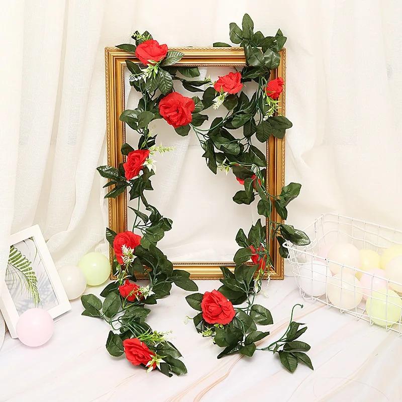 250CM/lot Silk Roses Ivy Vine with Green Leaves For Home Wedding Decoration Fake leaf diy Hanging Garland Artificial Flowers