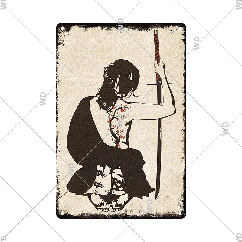 Retro-Kunst im japanischen Stil, Vintage-Samurai-Poster, Blechschild, dekorative Metalltafel, Wandplatte, Schilder, Wohnzimmer, Schlafzimmer, Heimdekoration