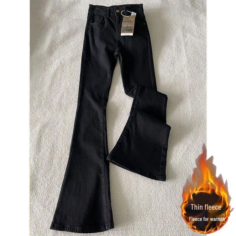 Women's White Velvet High-Waist Flare Jeans - Slimming Bell Bottoms for Autumn/Winter