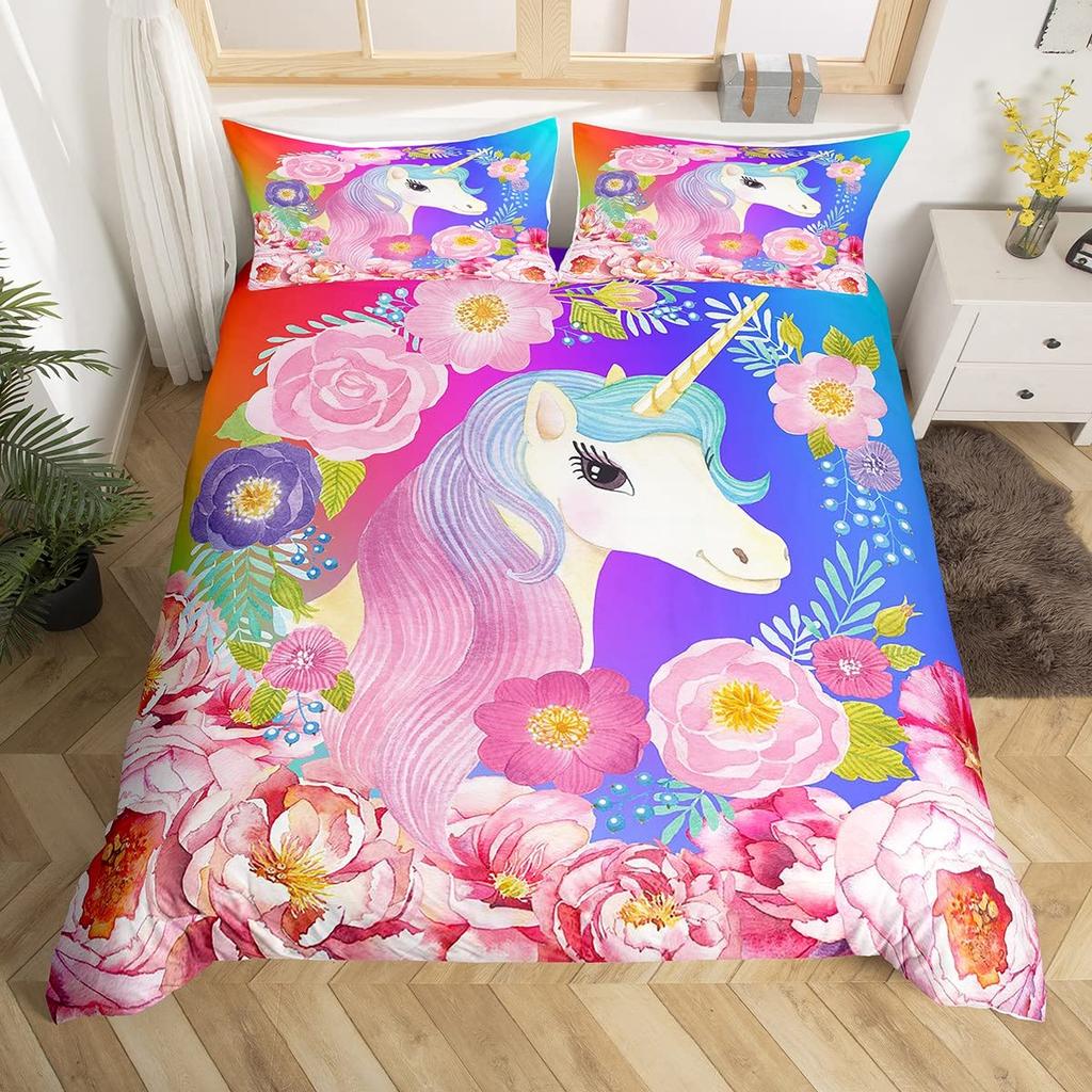 Pink Cartoon Animal King Queen Duvet Cover Kawaii Panda Pattern Bedding Set For Kids Girls Wildlife 2/3pcs Polyester Quilt Cover
