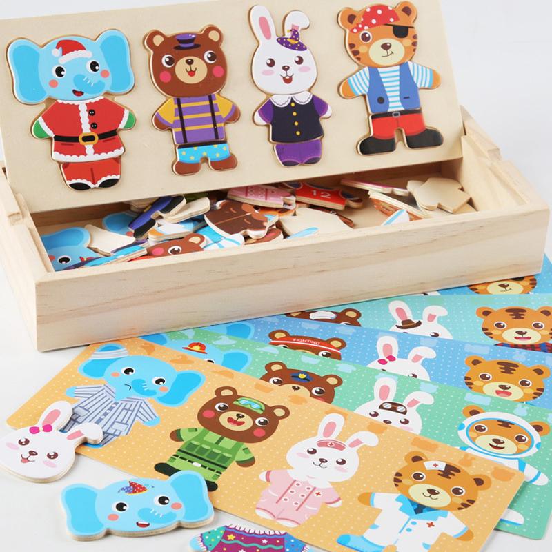 Elephant Bear Change Clothes Children's Early Education Wooden Jigsaw Puzzle Dressing Games Infant Puzzle Playthings Ideal For Kids Gift Idea