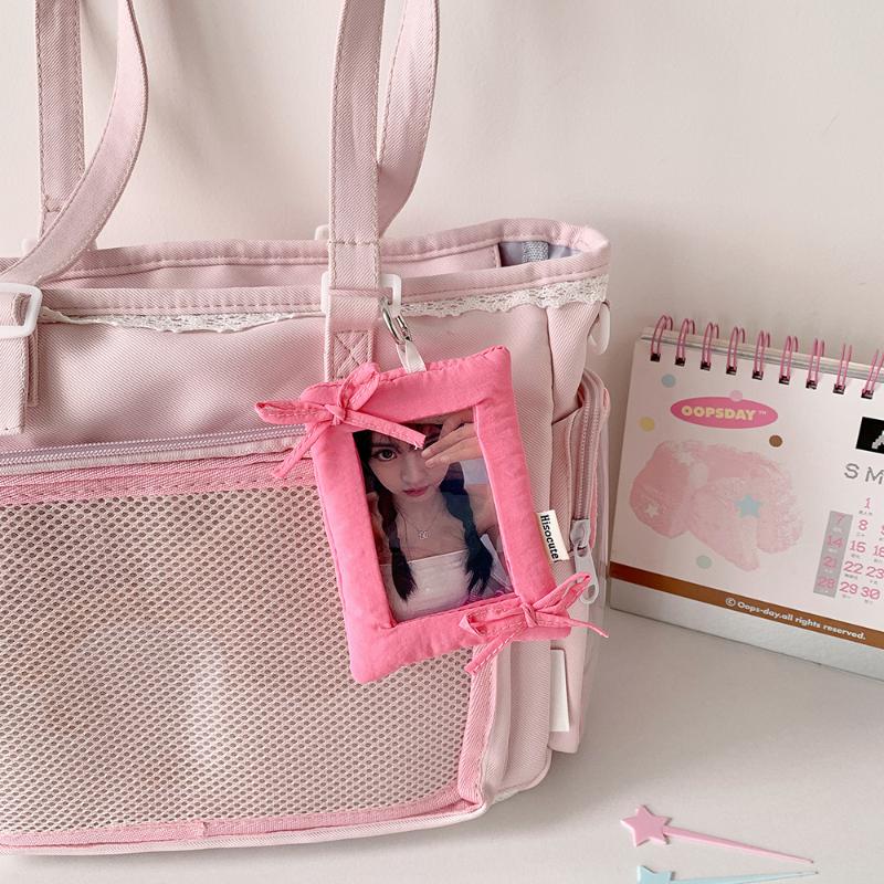 Simple Bow Card Holder Keychain Cute Portable Photocard Cover Idol Photo Card Holder Protective Cover Bag Pendant Gifts