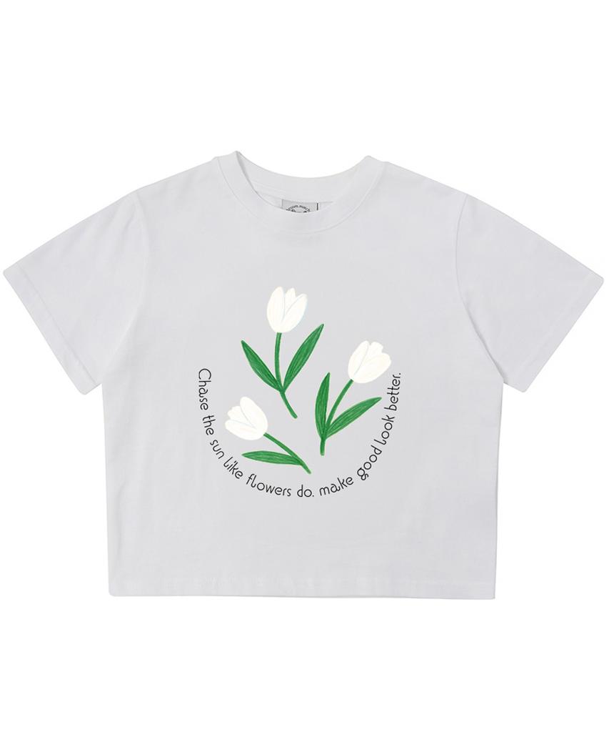 MATCHGLOBE Three Flower Crop Top (White)