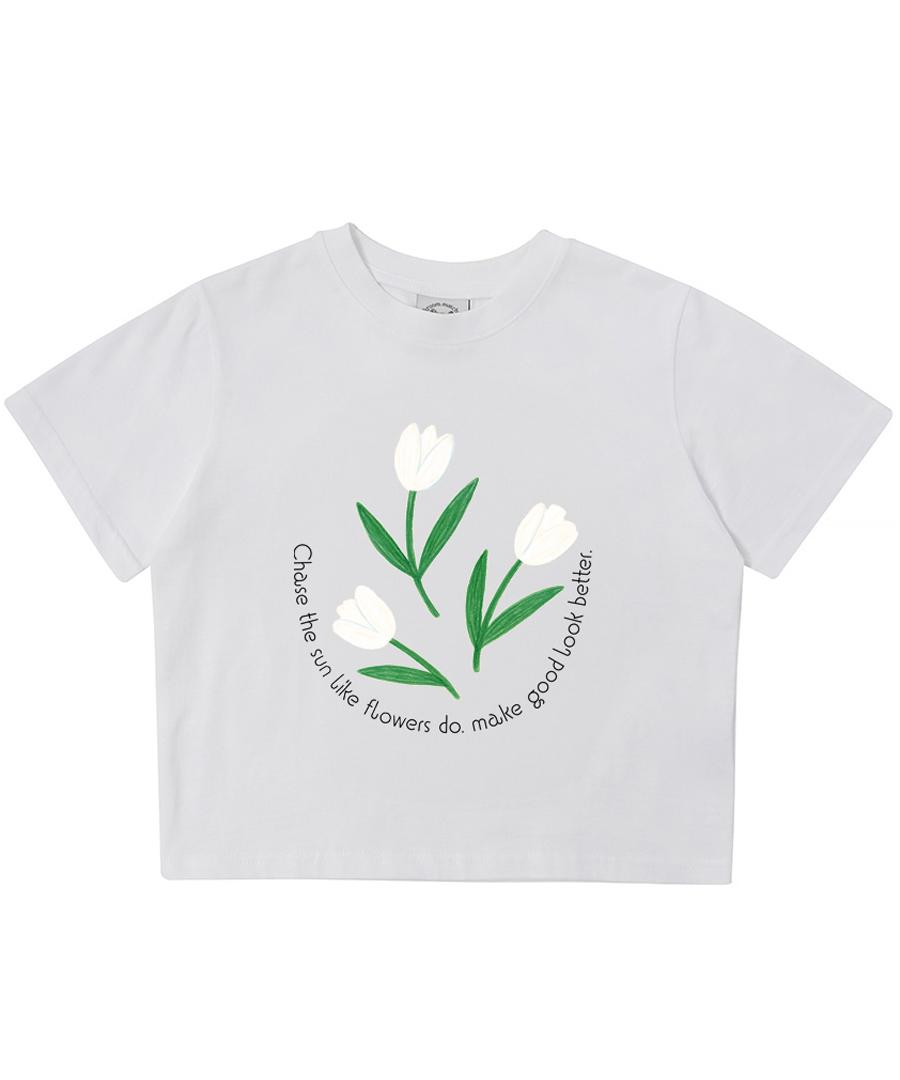 Match Glove Three Flower Crop Top (White) Wh/Free