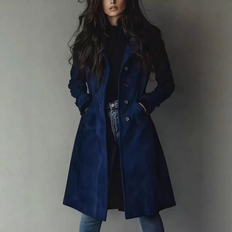 2026 High-Quality Women's Fall/Winter Coat with Turn-Down Collar and Suede Fabric, Long Trench Coat