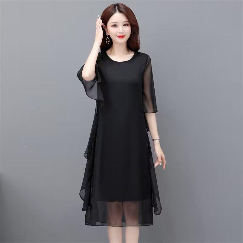 Plus Size Women's Summer Chiffon Long Skirt - Solid Color, Mid-Length, Stylish & Slimming Design