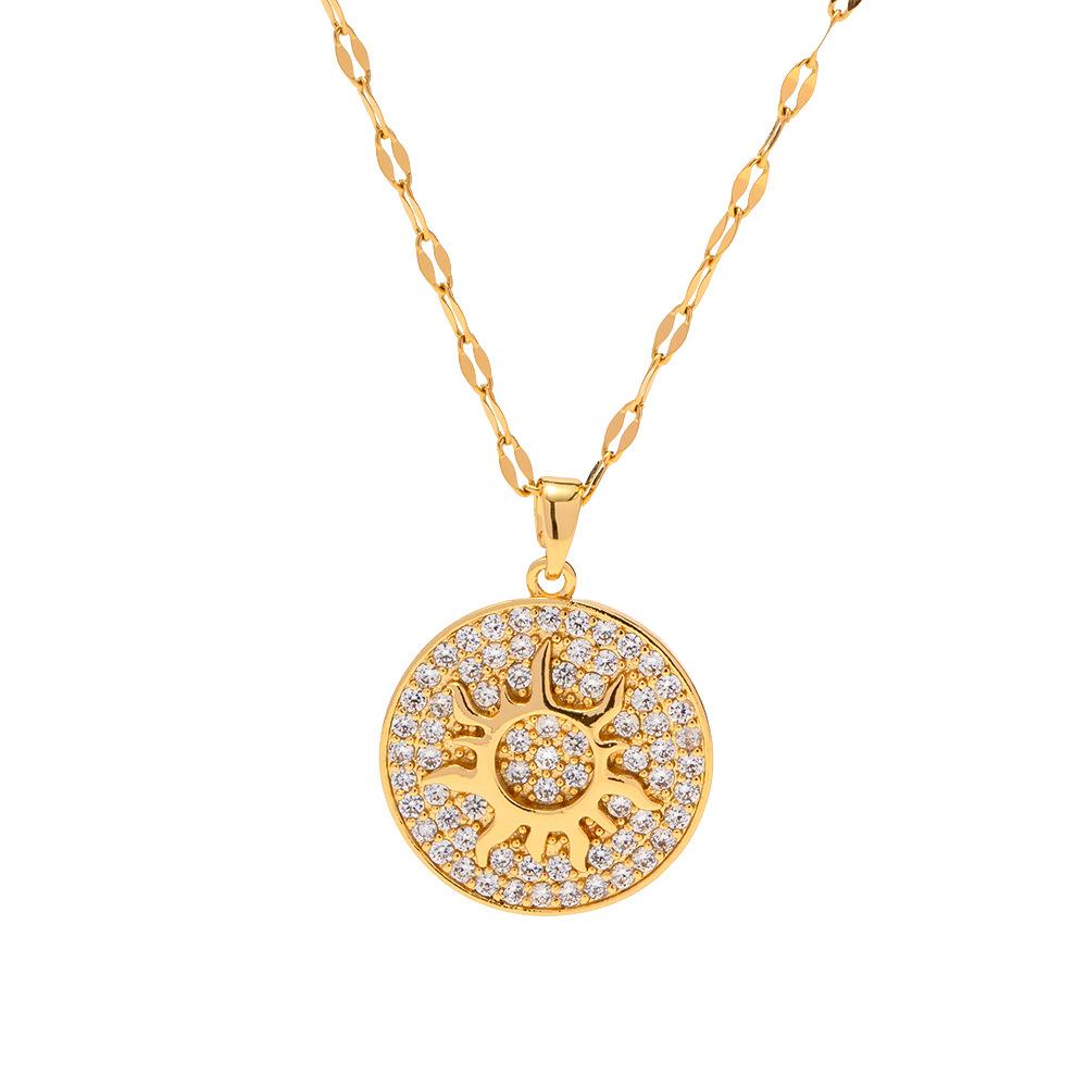 2024 Newest Fashion Pendant Necklace PVD Gold Plated Stainless Steel Sun Moon Engraved Pendant Classic Coin Pendant Jewelry