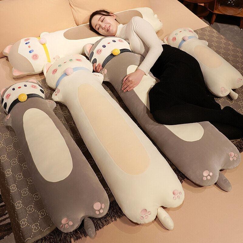 Long Cat Plush Body Pillow Kawaii Cartoon Cat Sleeping Back Cushion Cute Sofa Bedroom Decorative Body Pillow Stuffed Doll Decor