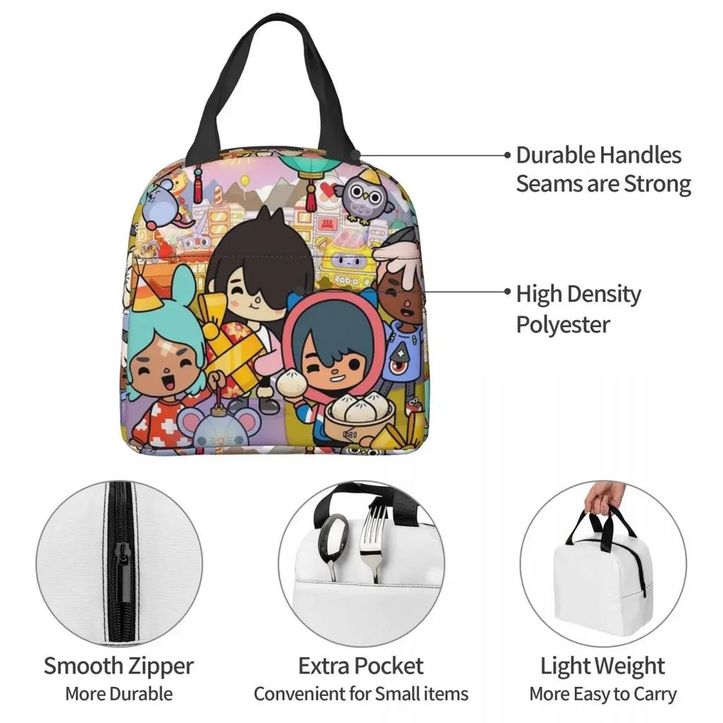 Toca Boca Spiel Isoliert Lunchtasche für Damen Büro Kühlbox Thermisch Essensbox Tragetasche Tragbare Lunchboxen Behälter